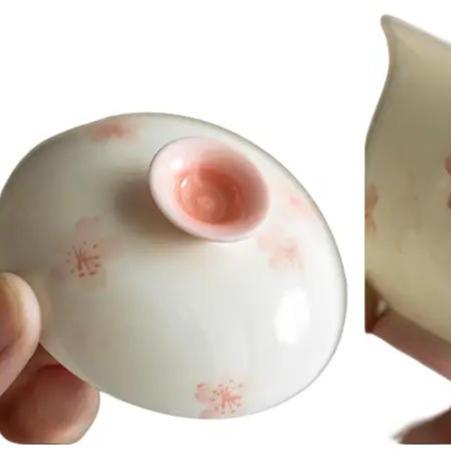 Hand-painted cherry blossom travel portable tea set
