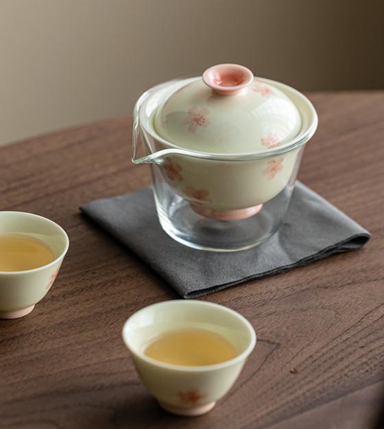 Hand-painted cherry blossom travel portable tea set