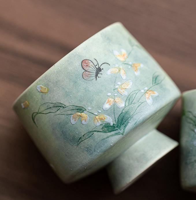 Hand-painted Oncidium ceramic teacup