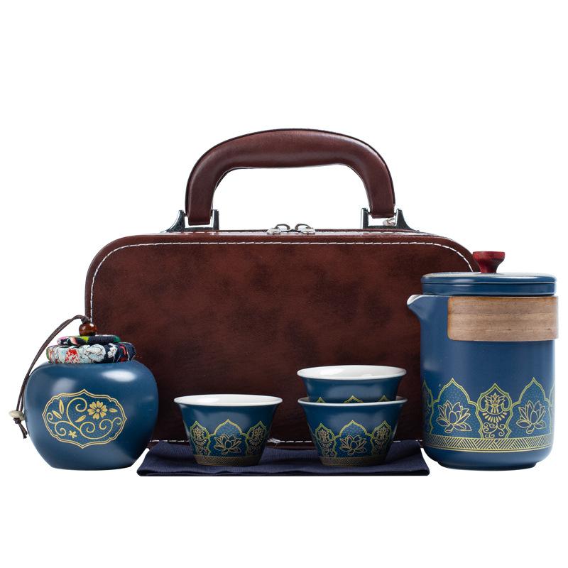Blue and Gold Portable Tea Set