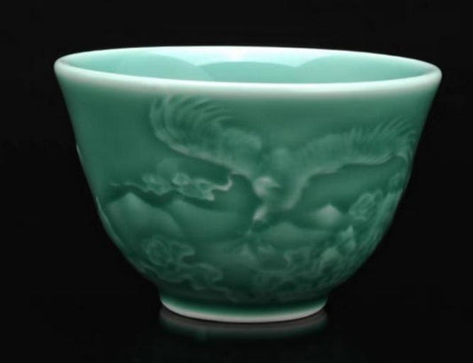 Celadon relief dragon plum green host cup