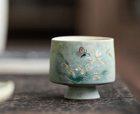 Hand-painted Oncidium ceramic teacup