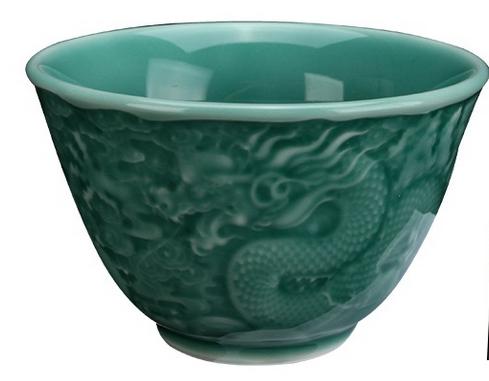 Celadon relief dragon plum green host cup