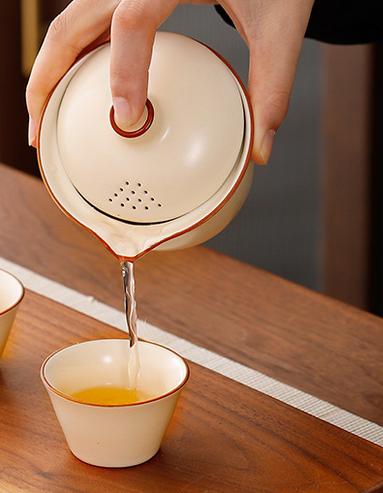 Portable travel tea set with one pot and three cups