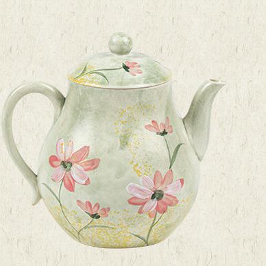 Ceramic teapot with hand-painted daisies