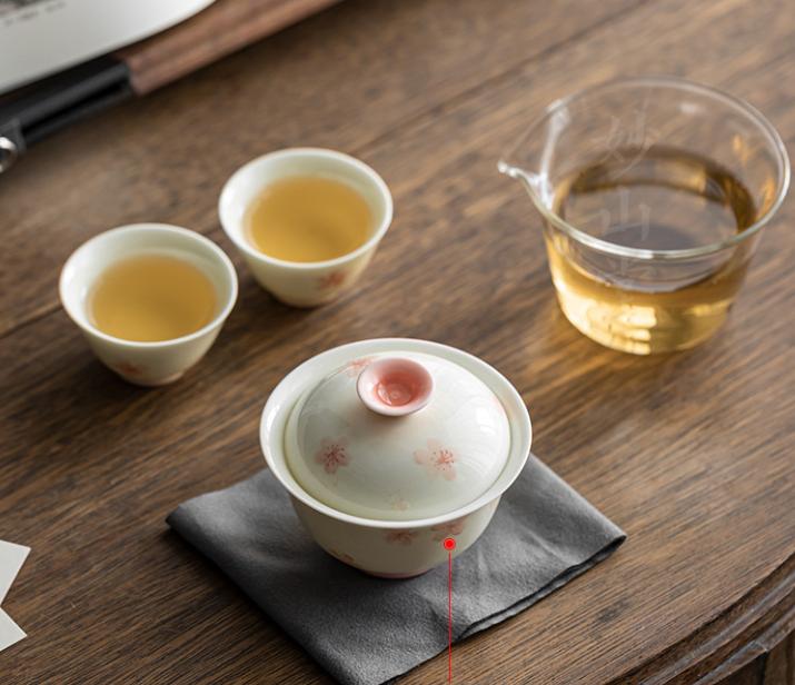 Hand-painted cherry blossom travel portable tea set