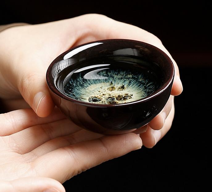 Kiln-changed gold sand ceramic tea set with one pot and six cups