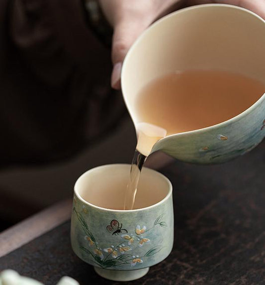 Hand-painted Oncidium ceramic teacup