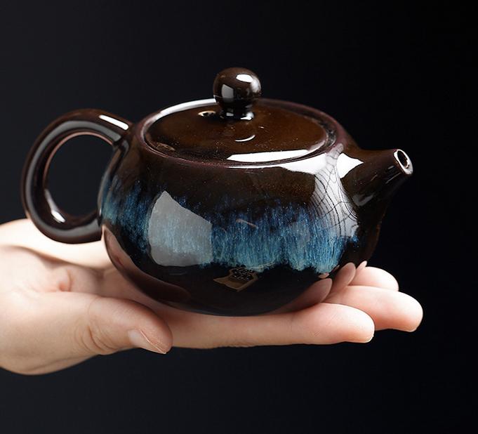Kiln-changed gold sand ceramic tea set with one pot and six cups