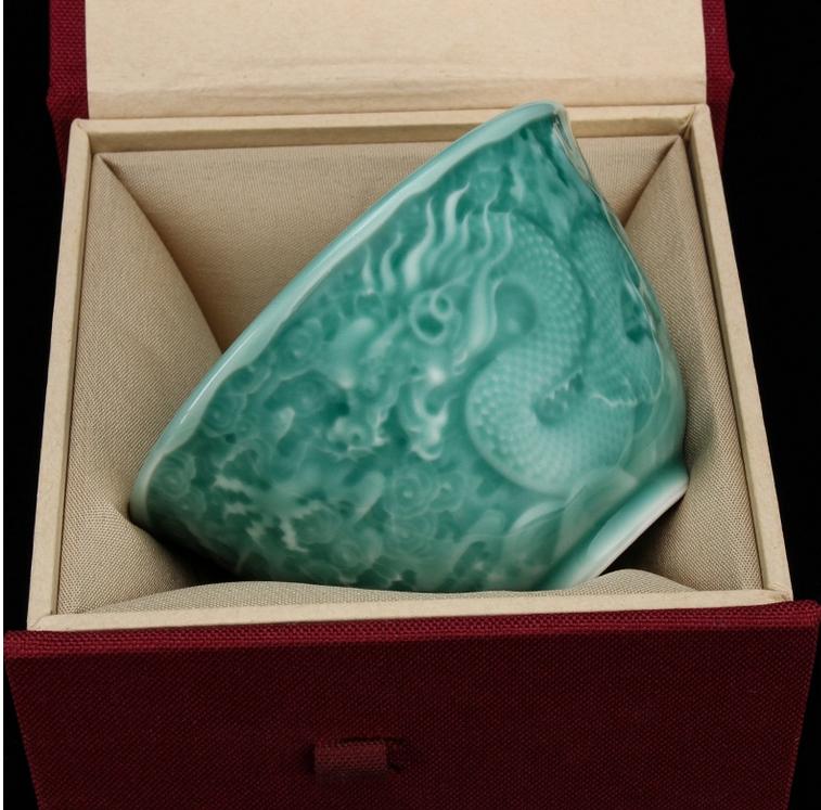 Celadon relief dragon plum green host cup