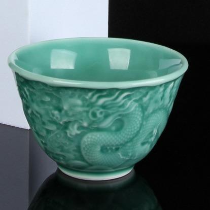 Celadon relief dragon plum green host cup