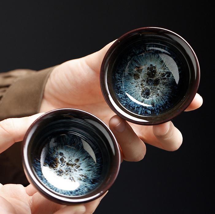 Kiln-changed gold sand ceramic tea set with one pot and six cups