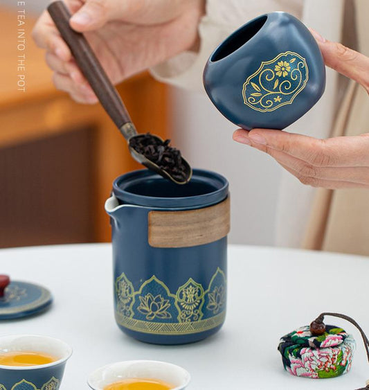 Blue and Gold Portable Tea Set