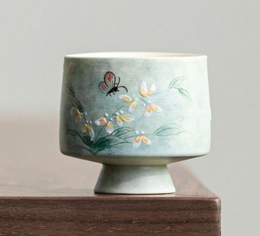 Hand-painted Oncidium ceramic teacup